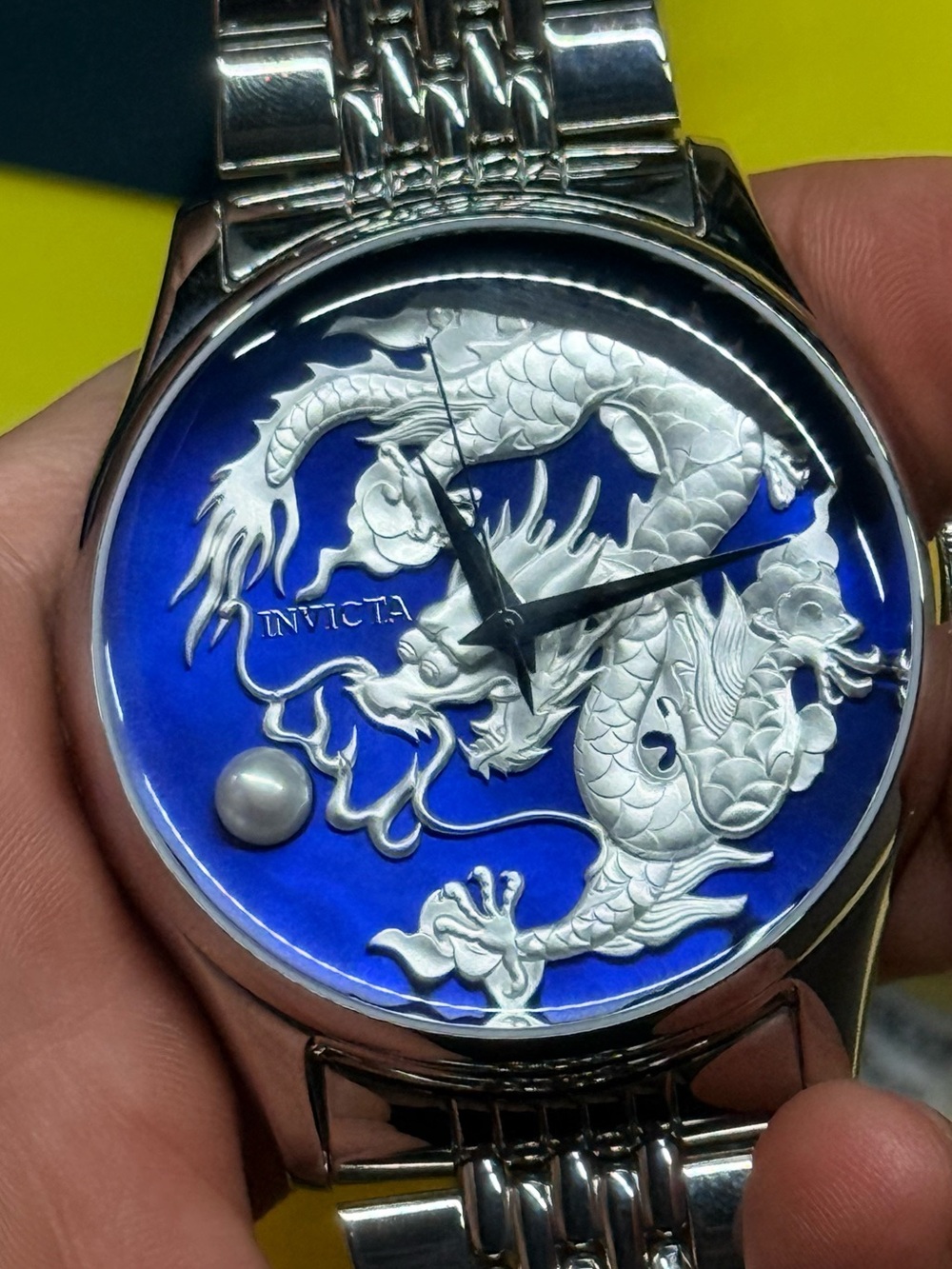 Invicta Stainless Steel Watch with Yellow Accented Rotor